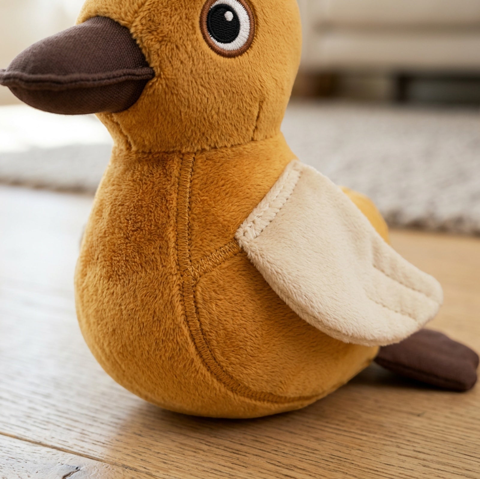Vovn Marshbill Plush Duck Squeaker Dog Toy 14 in Ochre - Detail view