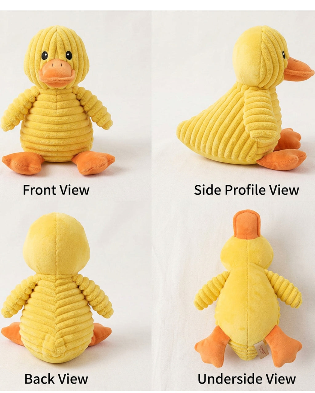 Vovn Plush Squeaky Dog Toy Duck Yellow 9 in